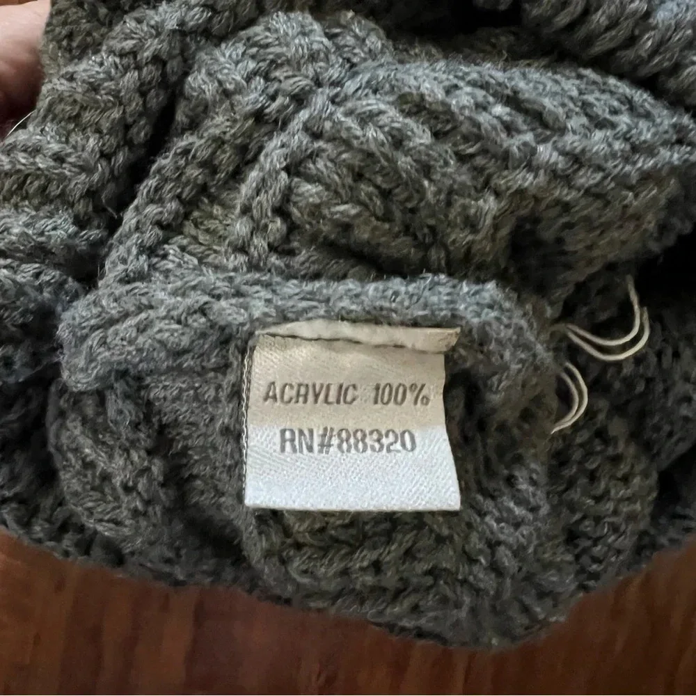 CC Grey Cable Knit Faux Fur Pom Beanie with Tan Pom Pom